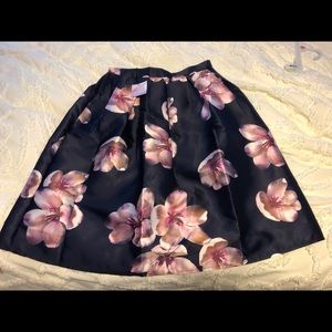 Navy blue floral midi skirt